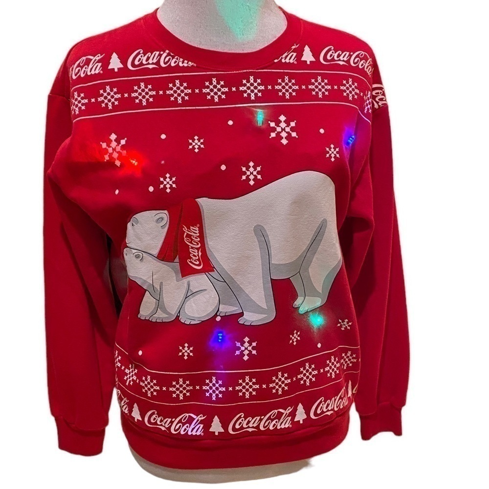 Coca-Cola Polar Bear Crew Neck Light Up Festive Sweatshirt Size XS. 2022